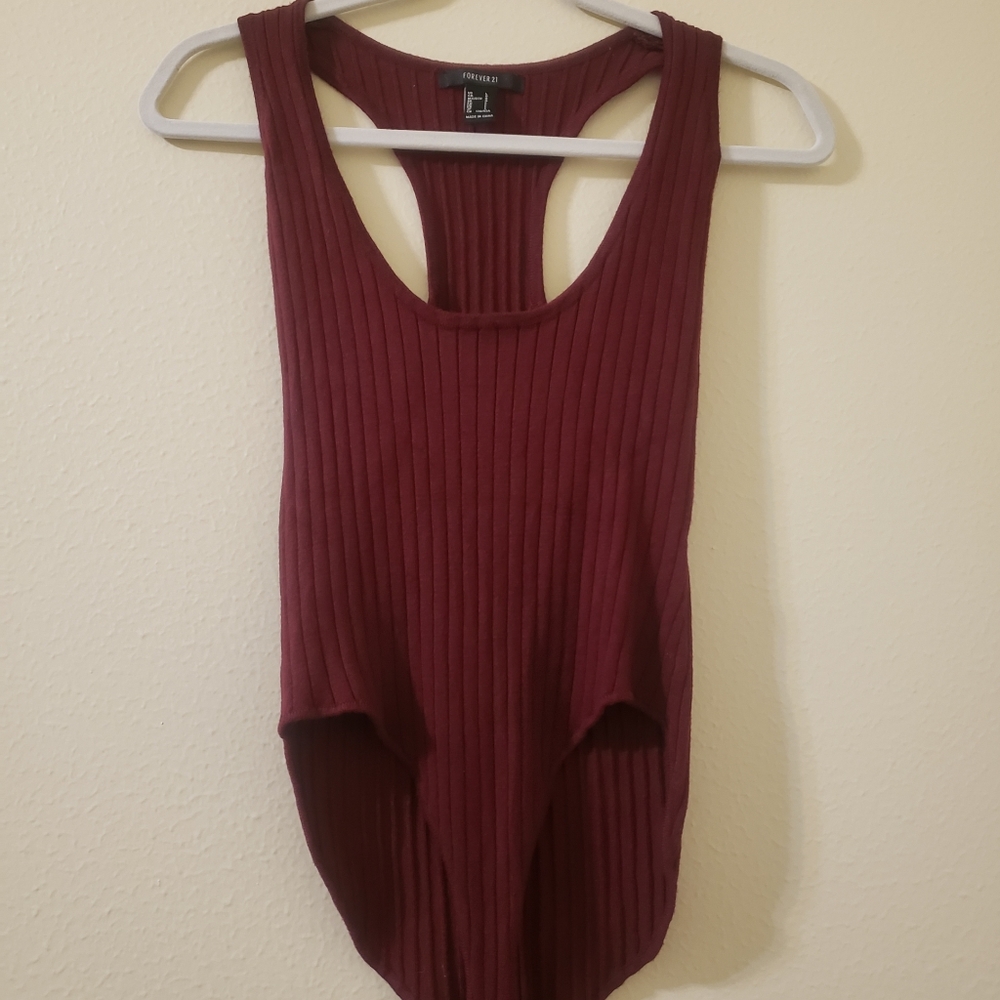 Forever 21 Ribbed Knit Tank Bodysuit Red